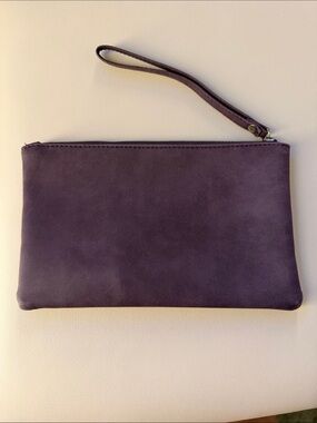 Leather Wristlet Clutch in Deep Plum